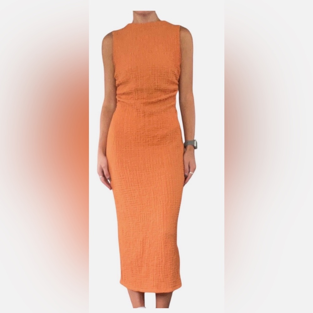 See You Monday Textured Orange Dress